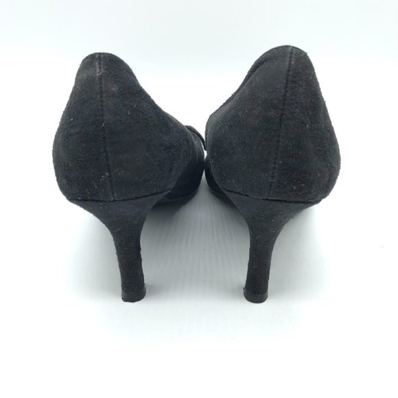 Isaac Mizrahi for Target Gabi Heels Peep Toe Bow Faux Suede Slip On Black Size 9 - Picture 4 of 7